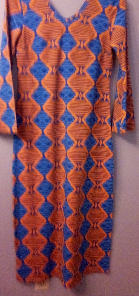 Final $8"Ashro Maxi With Long Bell Sleeves" Sz. S(6) Blue/ Orange.